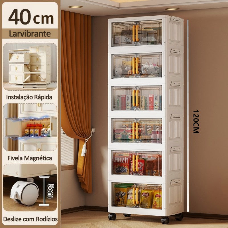 Armário Organizador Modular Dobrável com Rodinhas e Portas Magnéticas | PratiCasa