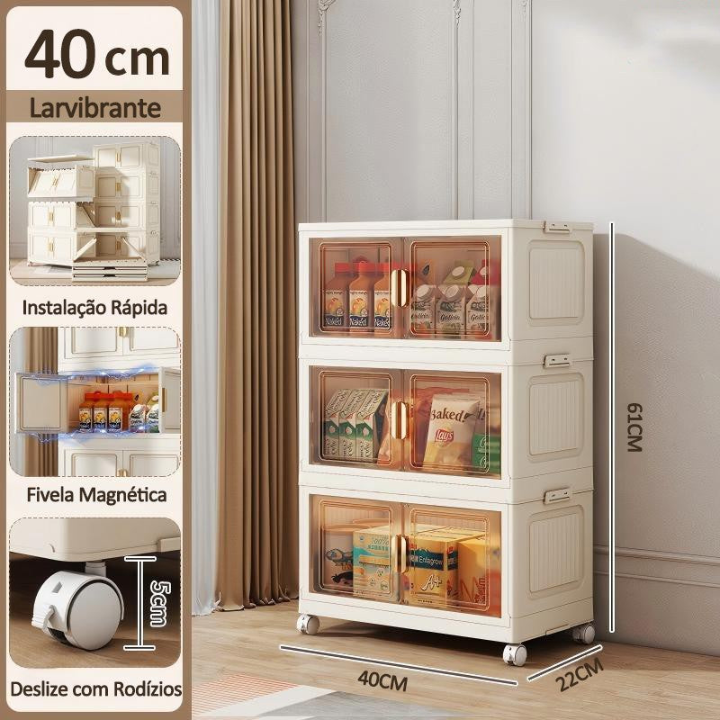 Armário Organizador Modular Dobrável com Rodinhas e Portas Magnéticas | PratiCasa