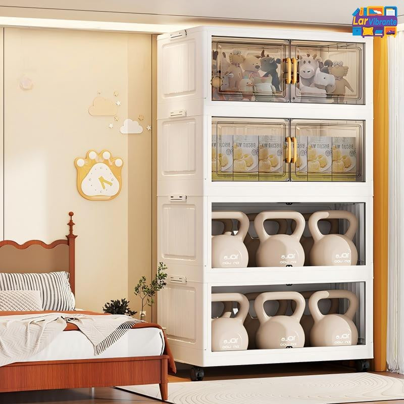 Armário Organizador Modular Dobrável com Rodinhas e Portas Magnéticas | PratiCasa