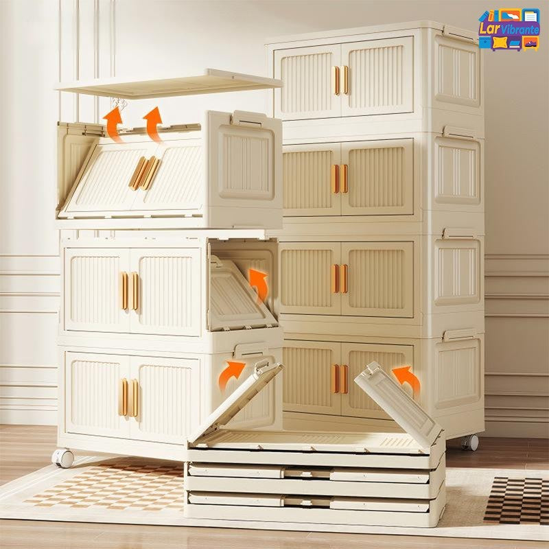 Armário Organizador Modular Dobrável com Rodinhas e Portas Magnéticas | PratiCasa