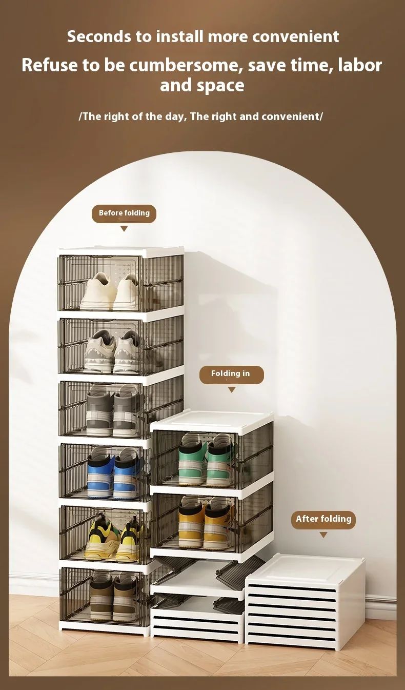 Caixa de sapatos dobrável, 6 camadas, à prova de poeira, empilhável
