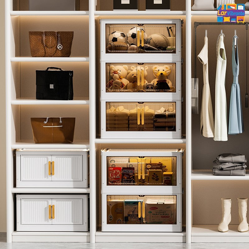 Armário Organizador Modular Dobrável com Rodinhas e Portas Magnéticas | PratiCasa